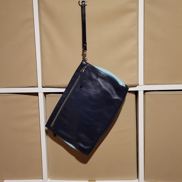Halogen Navy and Lt Blue Large Leather Clutch Bag NWOT - Picture 4 of 4